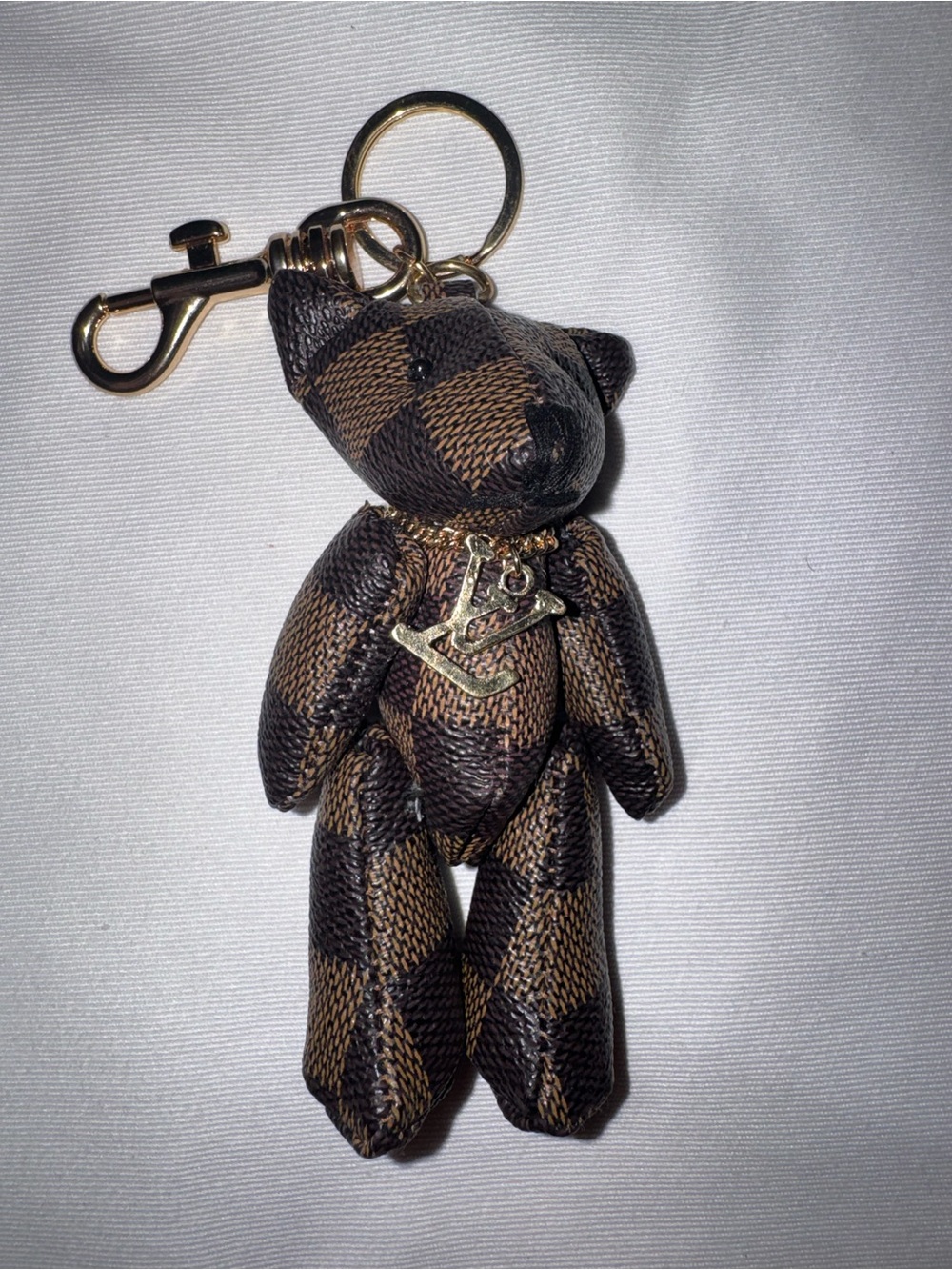 Handmade Designer Canvas Teddy Bear Keychain Brown Check Bag Charm Luxe Style - Picture 2 of 7